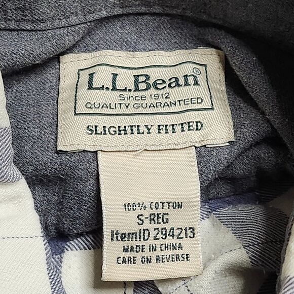 LL‎ Bean Flannel Shirt Mens Small White Blue Slightly Fitted Plaid Long Sleeve - Picture 9 of 9